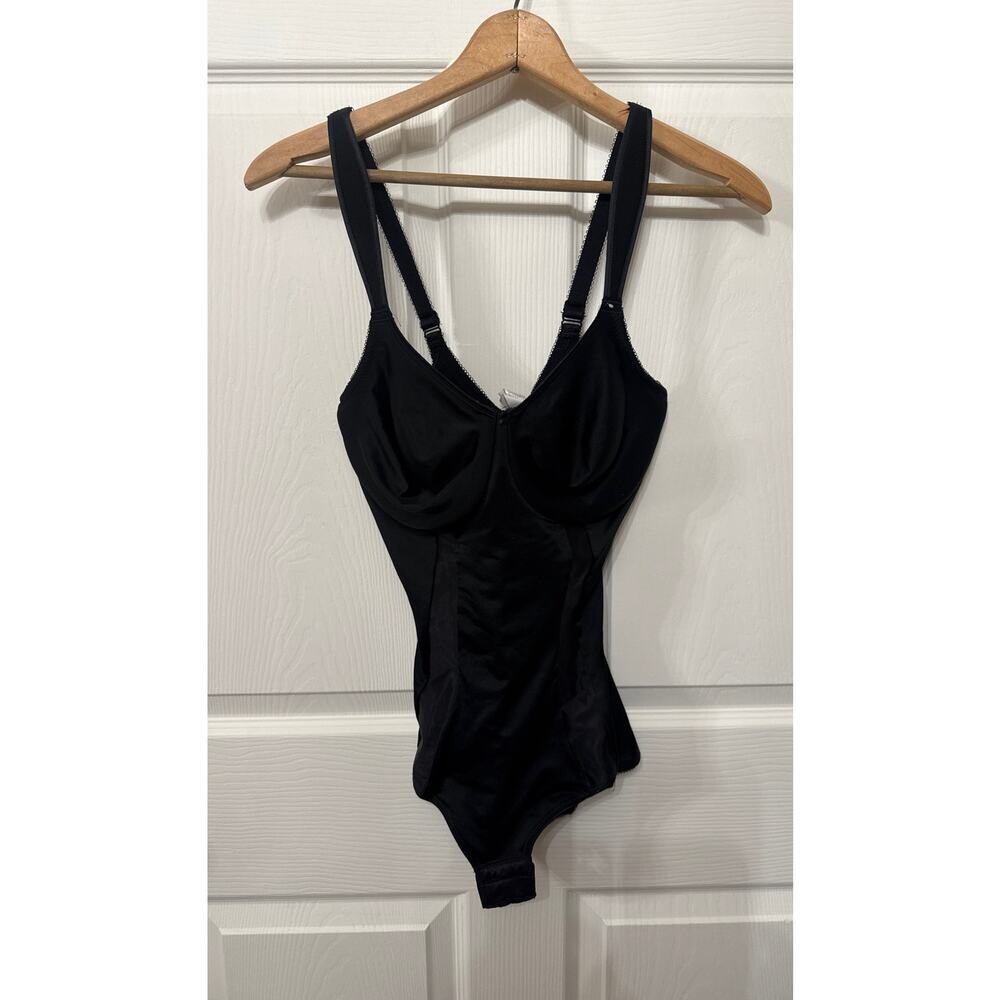 Wacoal 80985 Bodysuede Slimming Shaper Bodysuit Black Underwire Shapewear, 36D - Picture 2 of 6